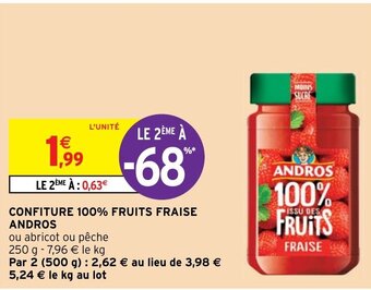 Intermarché Hyper CONFITURE 100% FRUITS FRAISE ANDROS offre