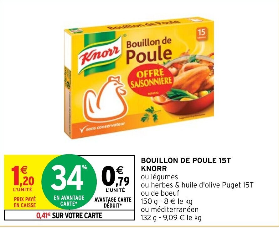 Promo BOUILLON DE POULE 15T KNORR chez Intermarché Hyper