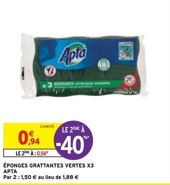 Intermarché Hyper ÉPONGES GRATTANTES VERTES X3 APTA offre