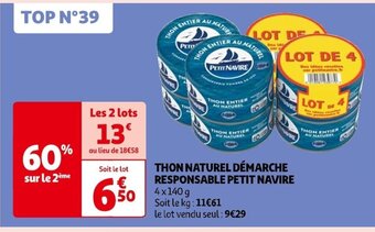 Auchan THON NATUREL DÉMARCHE RESPONSABLE PETIT NAVIRE offre