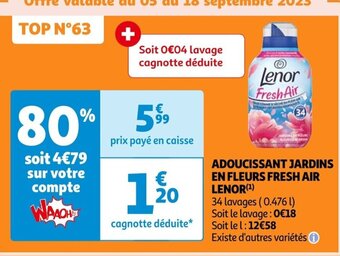 Auchan ADOUCISSANT JARDINS EN FLEURS FRESH AIR LENOR offre