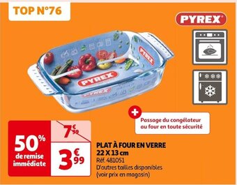 Auchan PLAT À FOUR EN VERRE 22 X 13 cm offre