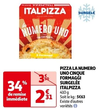 Auchan PIZZA LA NUMERO UNO CINQUE FORMAGGI SURGELÉE ITALPIZZA offre
