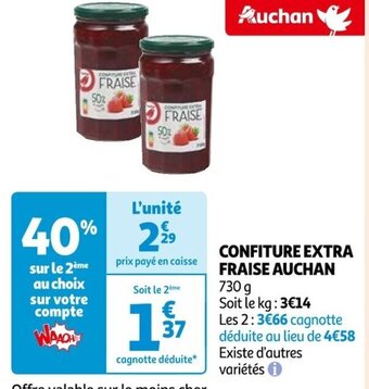 Auchan CONFITURE EXTRA FRAISE AUCHAN offre