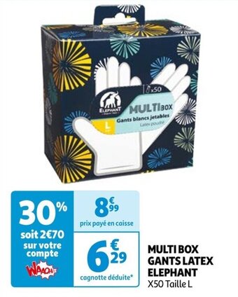 Auchan MULTI BOX GANTS LATEX ELEPHANT X50 Taille L offre