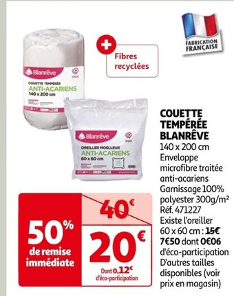 Auchan COUETTE TEMPÉRÉE BLANRÊVE offre