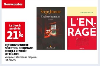Auchan RETROUVEZ NOTRE SÉLECTION DE ROMANS POUR LA RENTRÉE LITTÉRAIRE offre