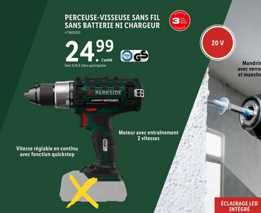 Promo PERCEUSEVISSEUSE SANS FIL SANS BATTERIE NI CHARGEUR chez Lidl