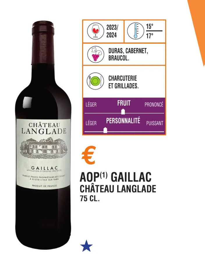 Promo AOP(¹) GAILLAC CHÂTEAU LANGLADE chez E.Leclerc