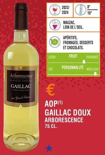 E.Leclerc AOP(1) GAILLAC DOUX ARBORESCENCE 75 CL. offre