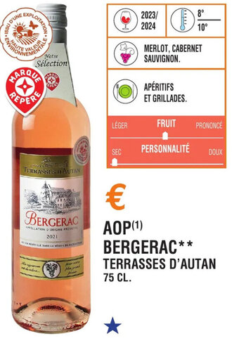 E.Leclerc AOP (¹) BERGERAC** TERRASSES D'AUTAN 75 CL. offre