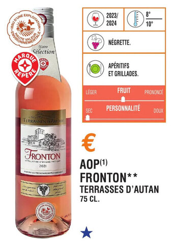 E.Leclerc AOP (¹) FRONTON* TERRASSES D'AUTAN 75 CL. offre