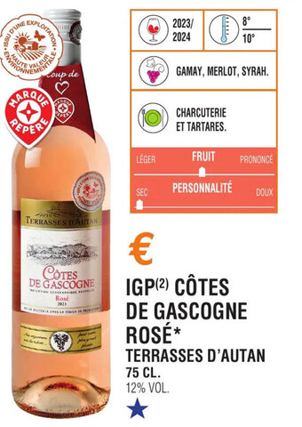 IGP(²) CÔTES DE GASCOGNE ROSÉ* TERRASSES D'AUTAN 75 CL. 12% VOL.