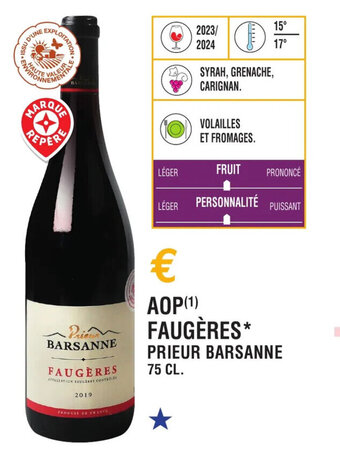 E.Leclerc PRIEUR BARSANNE 75 CL. AOP (¹) FAUGÈRES* offre