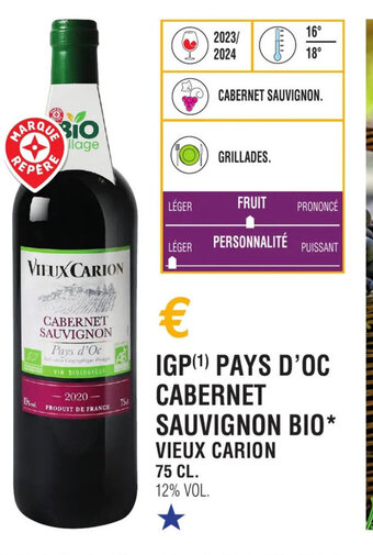 E.Leclerc IGP(¹) PAYS D'OC CABERNET SAUVIGNON BIO* offre