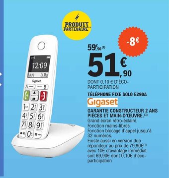 E.Leclerc TÉLÉPHONE FIXE SOLO E290A offre