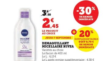 Hyper U DEMAQUILLANT MICELLAIRE NIVEA offre
