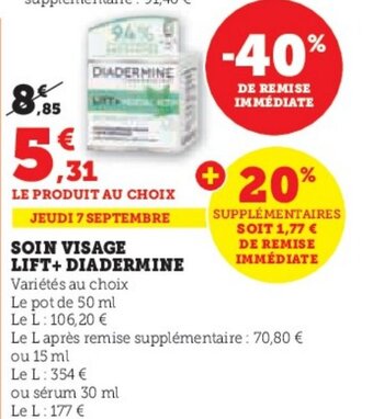 Hyper U SOIN VISAGE LIFT+ DIADERMINE offre