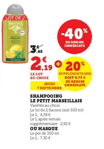 Hyper U SHAMPOOING LE PETIT MARSEILLAIS offre