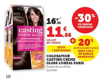 Hyper U COLORATION CASTING CREME GLOSS L'OREAL PARIS offre