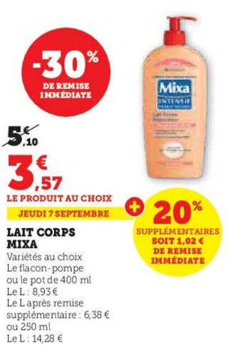 Hyper U LAIT CORPS MIXA offre