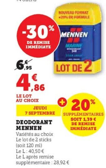 Hyper U DEODORANT MENNEN offre
