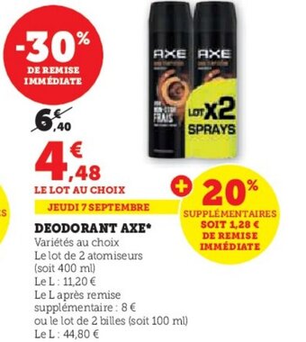 Hyper U DEODORANT AXE offre