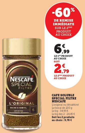 Hyper U CAFE SOLUBLE SPECIAL FILTRE NESCAFE offre