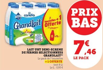 Hyper U LAIT UHT DEMI-ECREME DE FERMES SELECTIONNEES GRANDLAIT offre