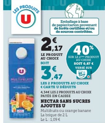 Hyper U NECTAR SANS SUCRES AJOUTES U offre