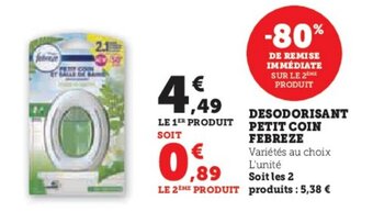 Hyper U DESODORISANT PETIT COIN FEBREZE offre