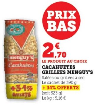 Hyper U CACAHUETES GRILLEES MENGUY'S offre