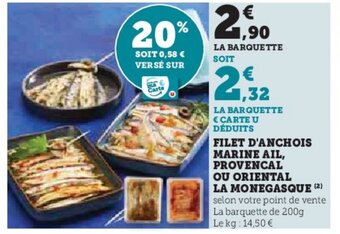 Hyper U FILET D'ANCHOIS MARINE AIL, PROVENCAL OU ORIENTAL LA MONEGASQUE offre