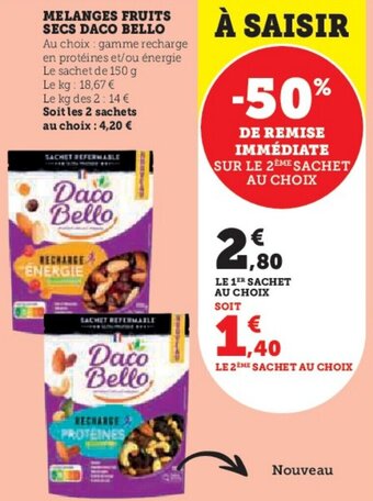 Hyper U MELANGES FRUITS SECS DACO BELLO offre
