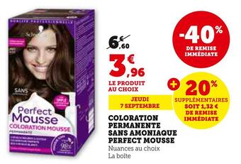Schwarzkopf coloration permanente sans amoniaque perfect mousse