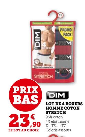 Hyper U Dim lot de 4 boxers homme coton stretch offre