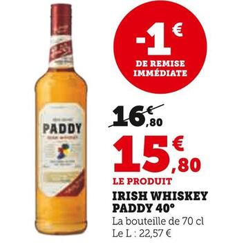 Hyper U Paddy irish whiskey 40° offre