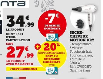 Hyper U Rowenta seche- cheveux motion dry offre