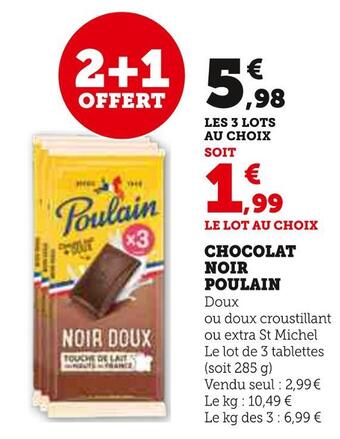 Hyper U Poulain chocolat noir offre