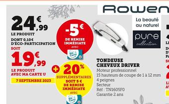 Hyper U Rowenta tondeuse cheveux driver offre