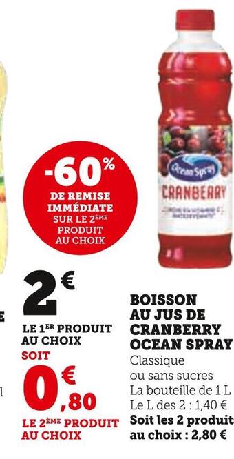 Hyper U Ocean spray boisson au jus de cranberry offre