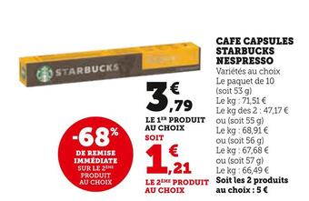 Hyper U Starbucks cafe capsules nespresso offre
