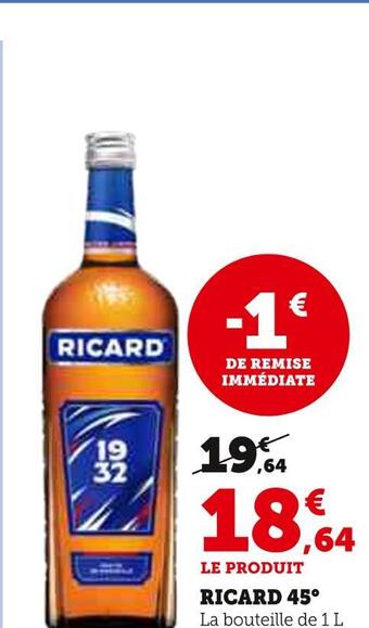 Hyper U Ricard ricard 45° offre