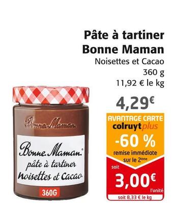 Colruyt Bonne maman pâte à tartiner offre