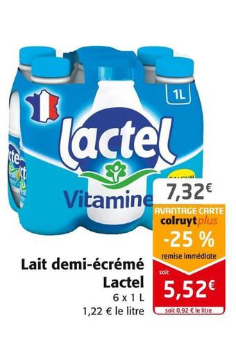Colruyt Lactel lait demi-écrémé offre