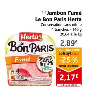 Colruyt Herta jambon fumé le bon paris offre