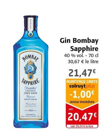 Colruyt Bombay sapphire gin offre