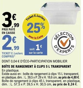 BOĂTE DE RANGEMENT Ă CLIPS 5 L TRANSPARENT