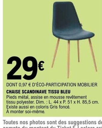 E.Leclerc CHAISE SCANDINAVE TISSU BLEU offre