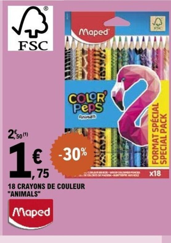 Promo 18 CRAYONS DE COULEUR ANIMALS chez E.Leclerc